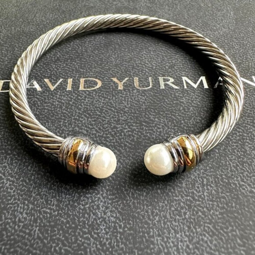 David Yurman Cable Classics Pearls & 14K Gold 7mm Cable Cuff Bracelet